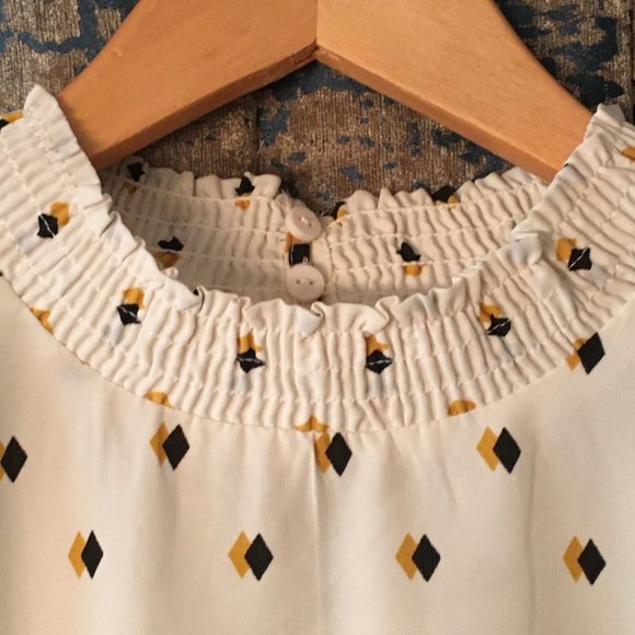 Retro 70s Mock Neck Diamond Print Secretary Blouse - Picture 3 of 16